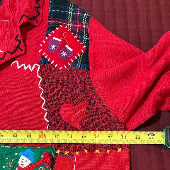 Designers Originals Studio Joy Festive Red Patchwork Christmas Cardigan Size 1X - Picture 7 of 15